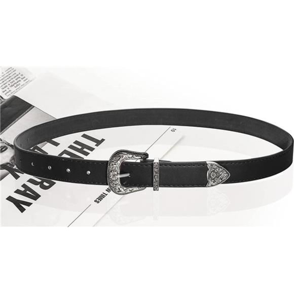 Western-Belts- Cowboy-Leather-Waist-Belts with Vintage Western-Carved-Buckle